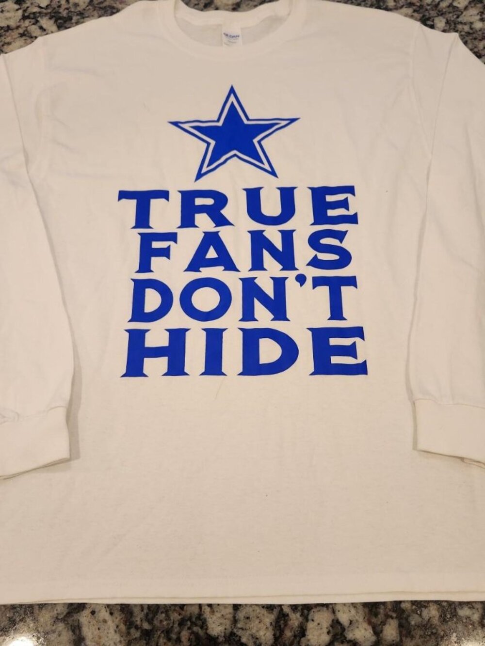 Dallas Cowboys Longsleeve T-Shirt True Fans Don't Hide White Size L Minor Marks